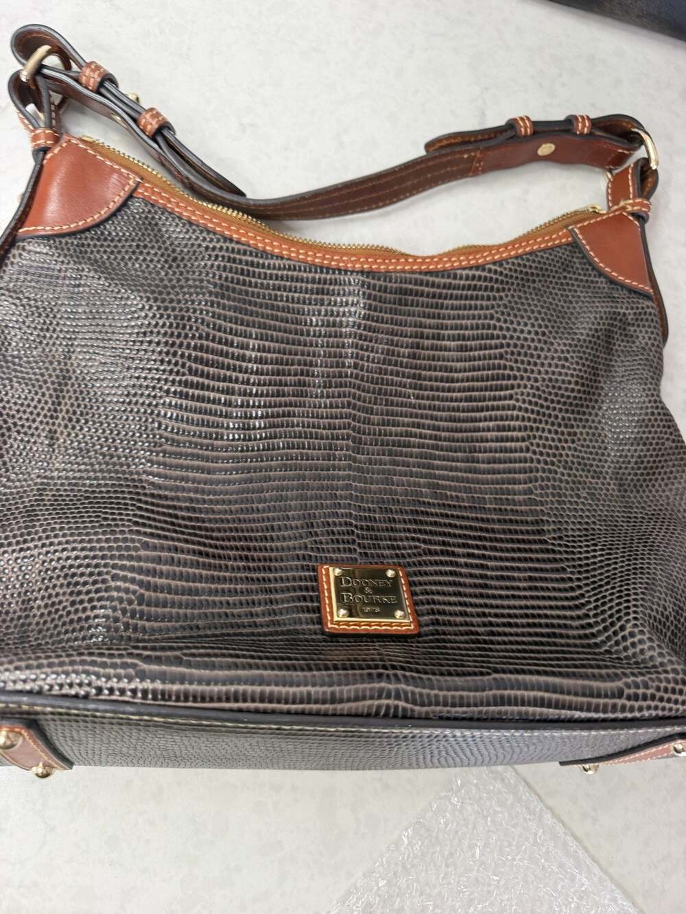 Dooney & Bourke Lizard Embossed Leather Hobo Shoulder Bag